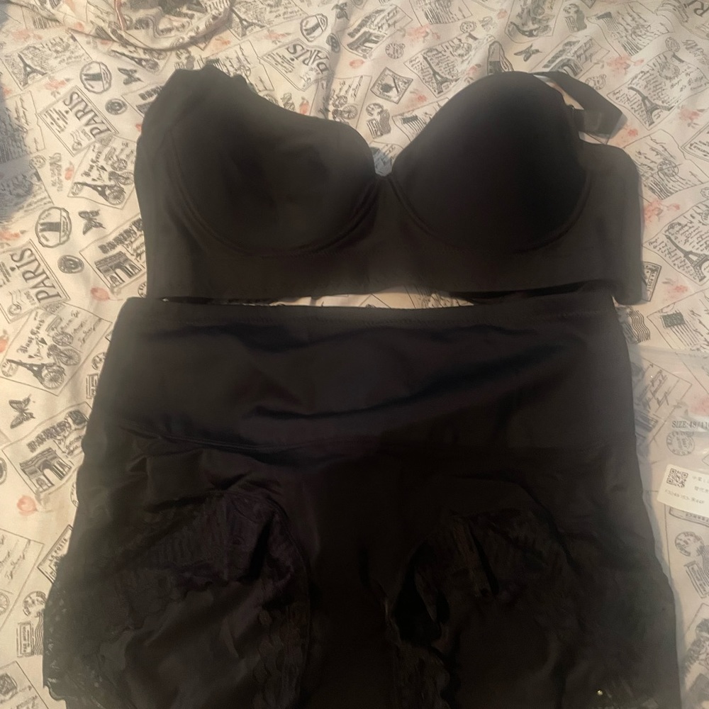 Black or beige  bra  set eight hook closure lace control, top briefs included